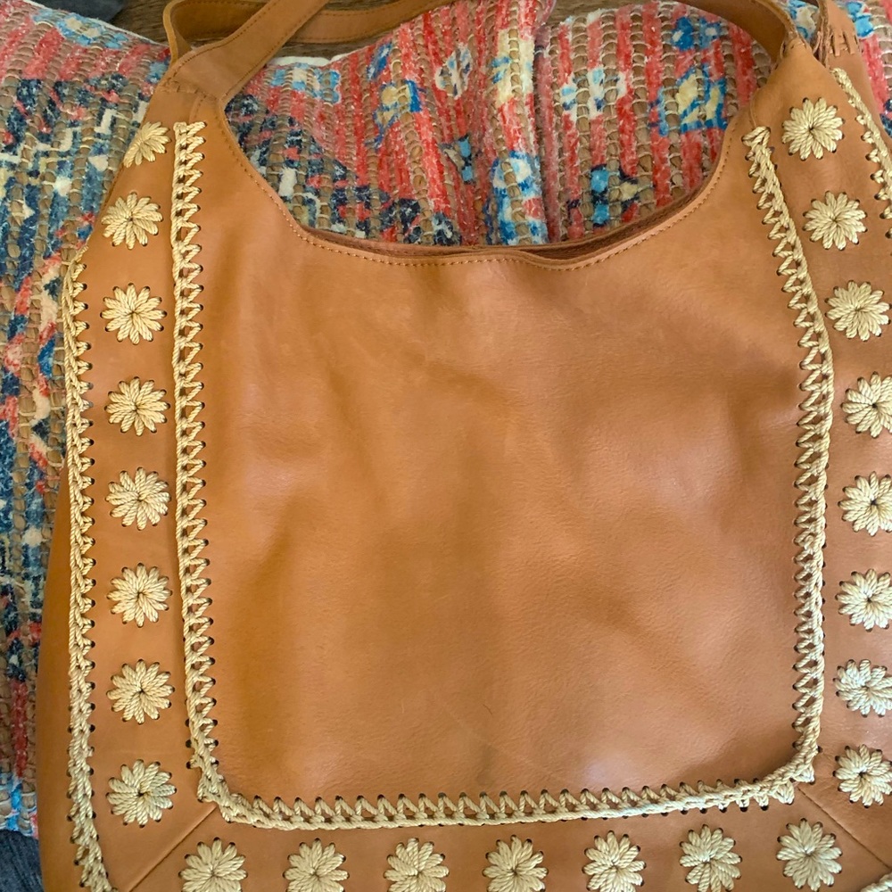 The Sak Purse Huntley Tobacco Crochet Leather Hobo W/O Tassel